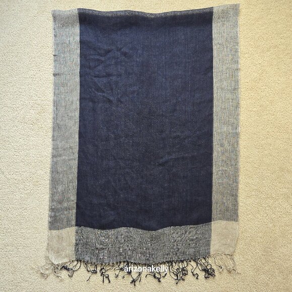 Accessories - NWOT Linen Scarf Navy Blue Tan